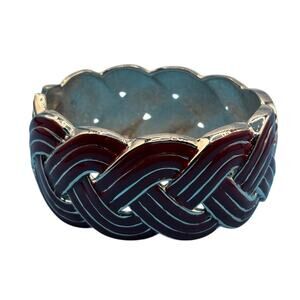 Bold Red and Silver Tone Woven Design Hinged Bangle Bracelet Vintage Statement